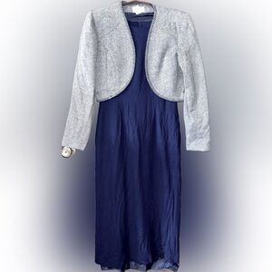 Vintage Althuser Sleeveless Navy Blue Wool Dress W/Bolero Jacket, Size 12, EVC